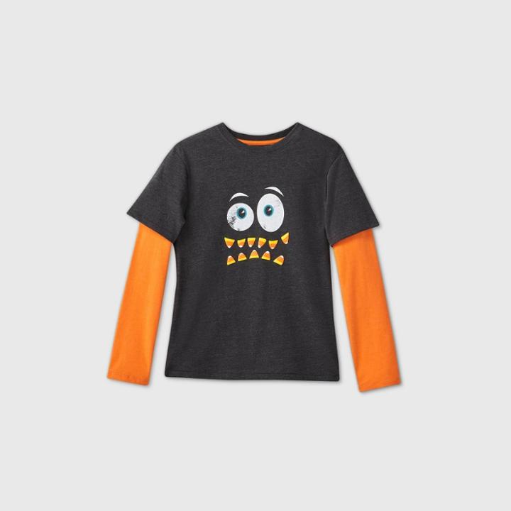 Boys' Halloween Long Sleeve 'candy Corn' Graphic T-shirt - Cat & Jack Black/orange