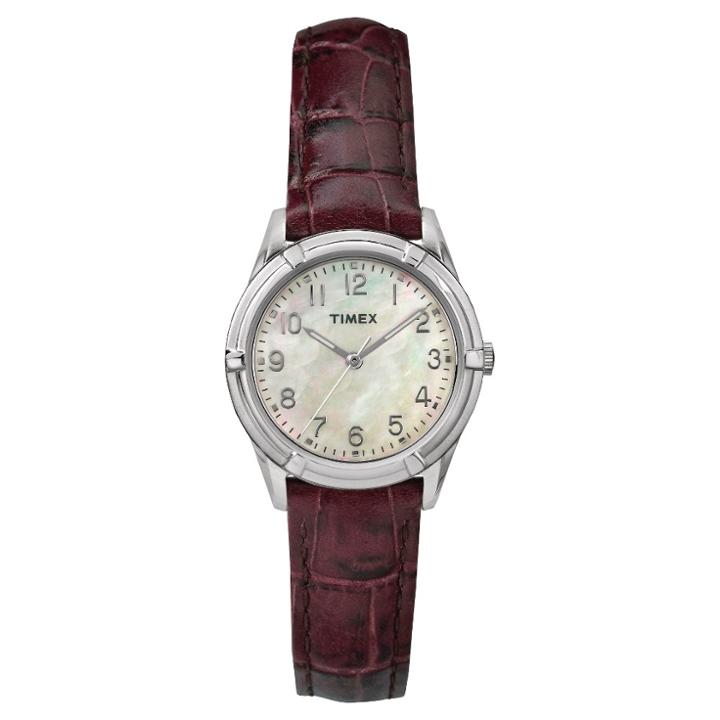 Women's Timex Watch With Leather Strap - Silver/mother Of Pearl/brown Tw2p763009j