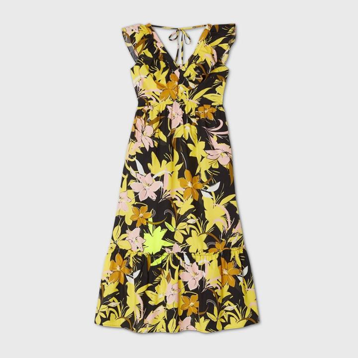Women's Floral Print Sleeveless Low Back Dress - Who What Wear Black
