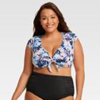 Beach Betty By Miracle Brands Women's Plus Size Slimming Control Floral Tie Crop Top Bikini Swim Top - Pink Floral