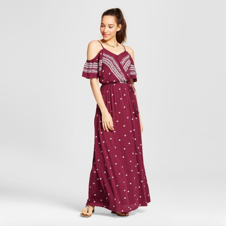 Women's Cold Shoulder V-neck Maxi Dress - Xhilaration (juniors') Berry