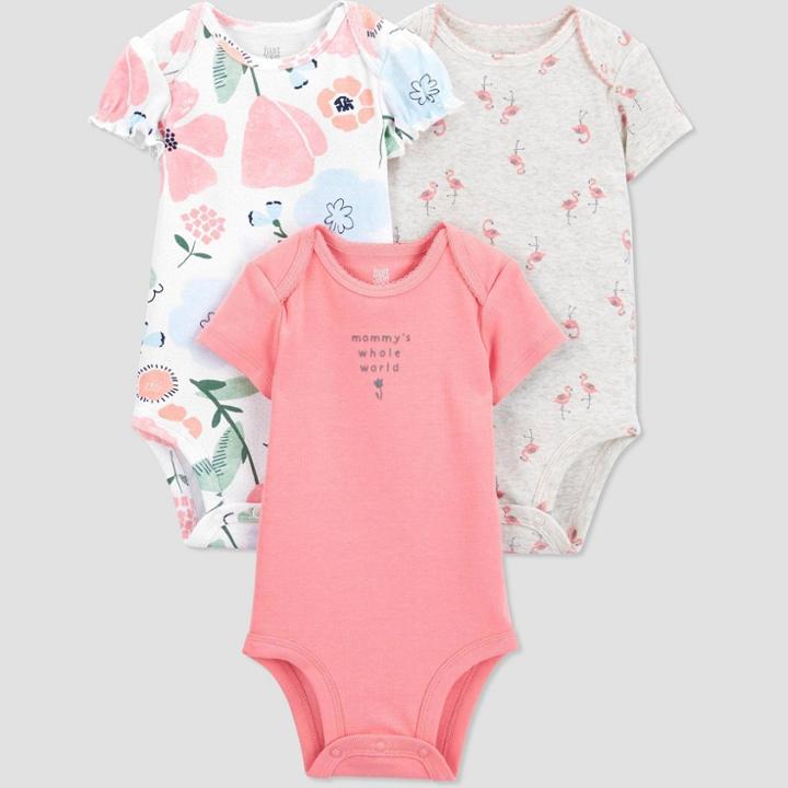 Baby Girls' 3pk Flamingo Floral Bodysuit - Just One You Made By Carter's Pink/gray
