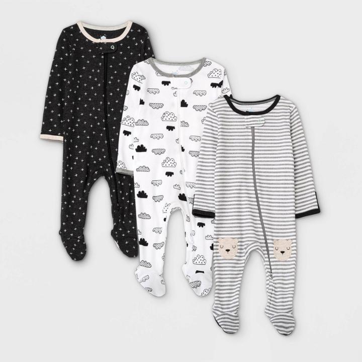 Baby 3pk Zip-up Sleep N' Play - Cloud Island Black/white Newborn