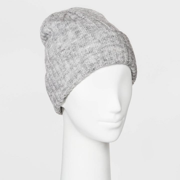 Women's Knit Ribbed Beanie - Universal Thread Heather Gray One Size, Women's