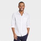 Men's Floral Print Standard Fit Stretch Poplin Long Sleeve Button-down Shirt - Goodfellow & Co True White