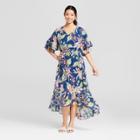Women's Floral Print Pick-up Sleeve Maxi Dress - Notations Blue