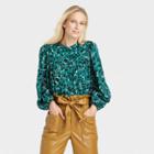 Women's Bishop Long Sleeve Blouse - Who What Wear Dark Blue Floral