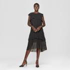Women's Polka Dot Short Sleeve Tiered Midi Dress - Who What Wear Black/white