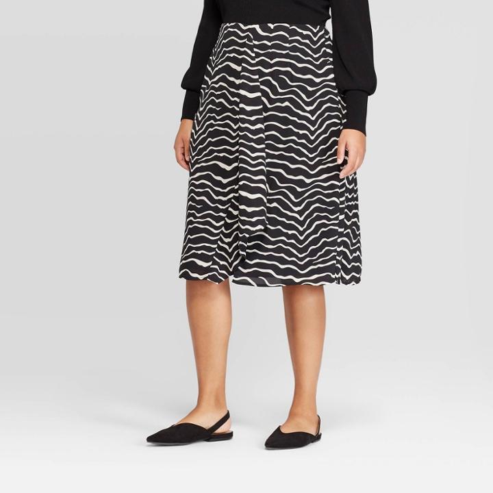 Women's Plus Size Animal Print Mid-rise Midi A Line Skirt - Who What Wear Black