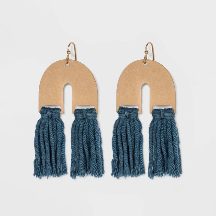 U Shape With Tassel Drop Earrings - Universal Thread Blue