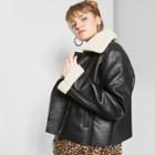Women's Plus Size Sherpa Lined Faux Leather Moto Jacket - Wild Fable Black