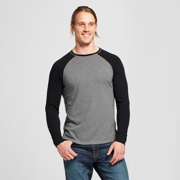 Men's Long Sleeve Sensory Friendly Baseball T-shirt - Goodfellow & Co Black