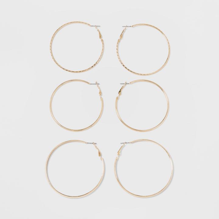 Thick, Thin And Textured Hoop Earring Set 3ct - Wild Fable Gold