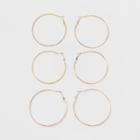 Thick, Thin And Textured Hoop Earring Set 3ct - Wild Fable Gold