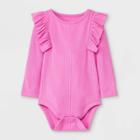 Baby Girls' Rib Ruffle Long Sleeve Bodysuit - Cat & Jack Pink Newborn