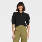 Women's Puff Elbow Sleeve Crewneck Pullover Sweater - Who What Wear Black
