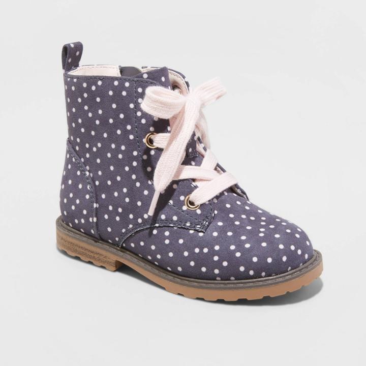 Toddler Girls' Giovanna Lace-up Zipper Combat Boots - Cat & Jack Charcoal Gray