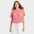Women's Dolman Short Sleeve Plisse Top - A New Day Pink