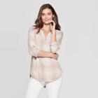 Women's Plaid Long Sleeve V-neck Rayon Twill Tunic - Universal Thread Neutral