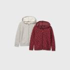 Girls' 2pk Fleece Zip-up Hoodie Sweatshirt - Cat & Jack Burgundy/gray