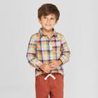 Toddler Boys' Long Sleeve Plaid Button-down Shirt - Cat & Jack Blue/yellow 12m, Boy's,