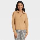 Women's Collared Polo Ribbed Pullover Sweater - A New Day Brown
