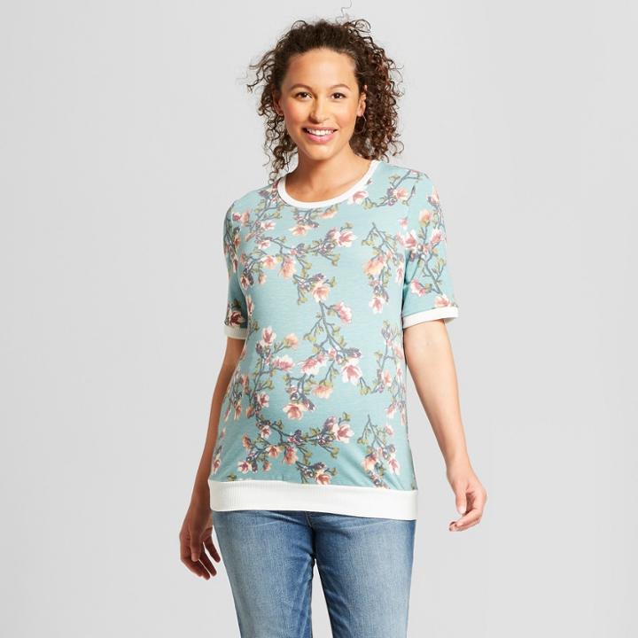 Maternity Floral Print Elbow Sleeve Sweatshirt - Macherie Teal S, Infant Girl's, Green