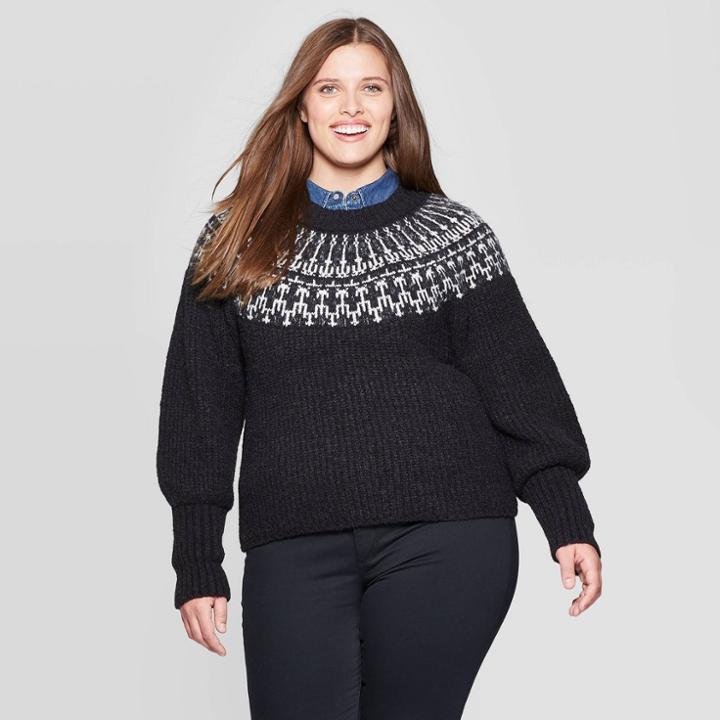 Women's Plus Size Long Sleeve Crewneck Femme Pullover Sweater - Universal Thread Gray