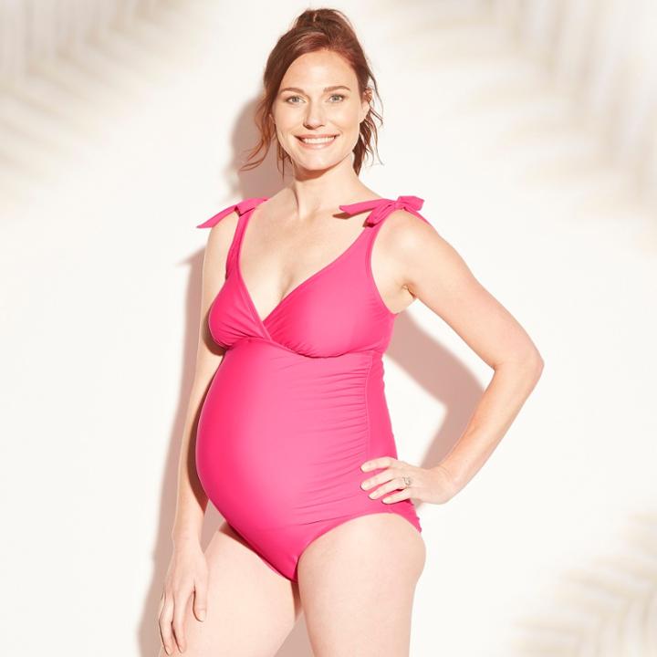 Maternity Tie Shoulder One Piece Swimsuit - Isabel Maternity By Ingrid & Isabel Pink