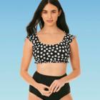 Women's Slimming Control Cap Sleeve Ruffle Bikini Top - Beach Betty By Miracle Brands Black Floral S, Women's, Size: Small,
