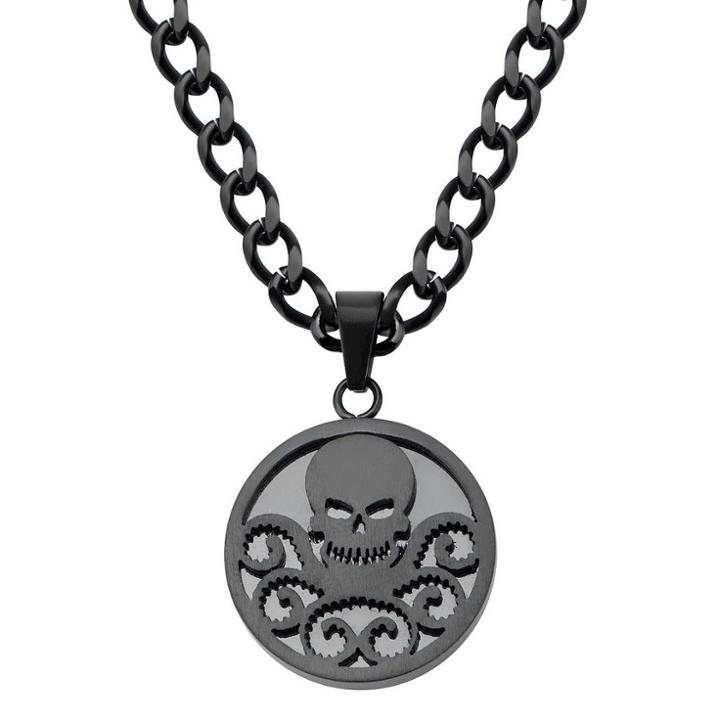 Men's Marvel Avengers Hydra Logo Stainless Steel Pendant With Chain - Black