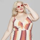 Women's Plus Size Striped Strappy Twist Front Romper - Wild Fable Almond Cream