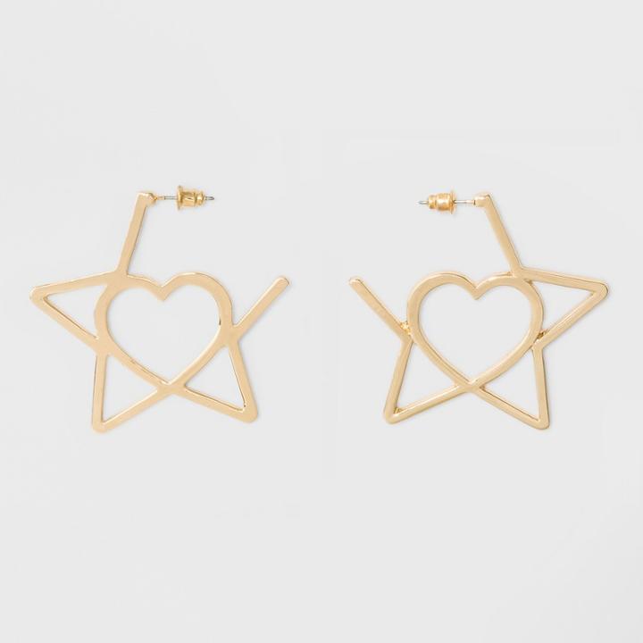 Target Open Star With Inner Open Heart Earrings - Gold