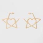 Target Open Star With Inner Open Heart Earrings - Gold