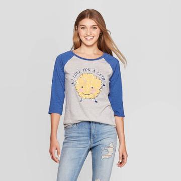 Well Worn Women's I Love You A Latke Raglan 3/4 Sleeve Sweatshirt (juniors') - Gray L, Women's,