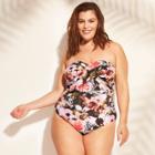 Women's Plus Size Twist Front Bandeau One Piece Swimsuit - Kona Sol Multi Floral 22w,