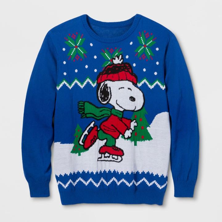 Men's Tall Ugly Holiday Peanuts Sweater - Royal Blue