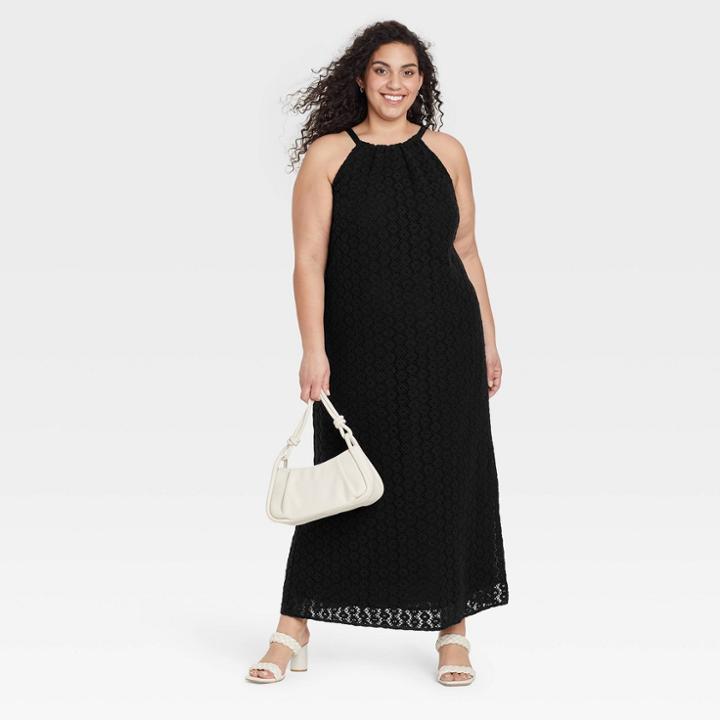 Women's Plus Size Sleeveless Crochet Dress - A New Day Black