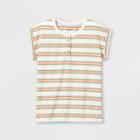 Girls' Short Sleeve Striped Henley T-shirt - Cat & Jack Cream