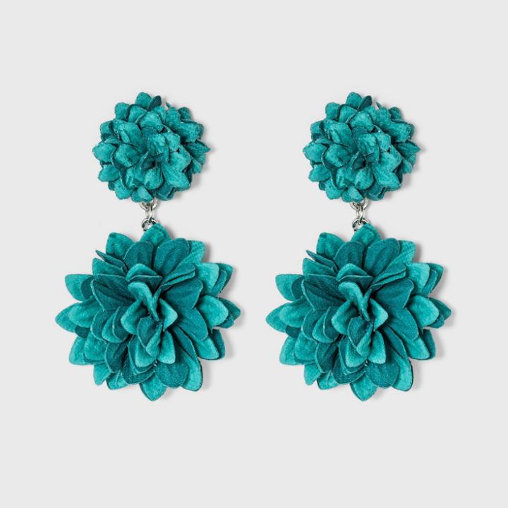 Double Fabric Floral Drop Earrings - A New Day Blue
