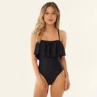 Women's Ruffle Flounce Bandeau One Piece Swimsuit - Sugar Coast By Lolli Black