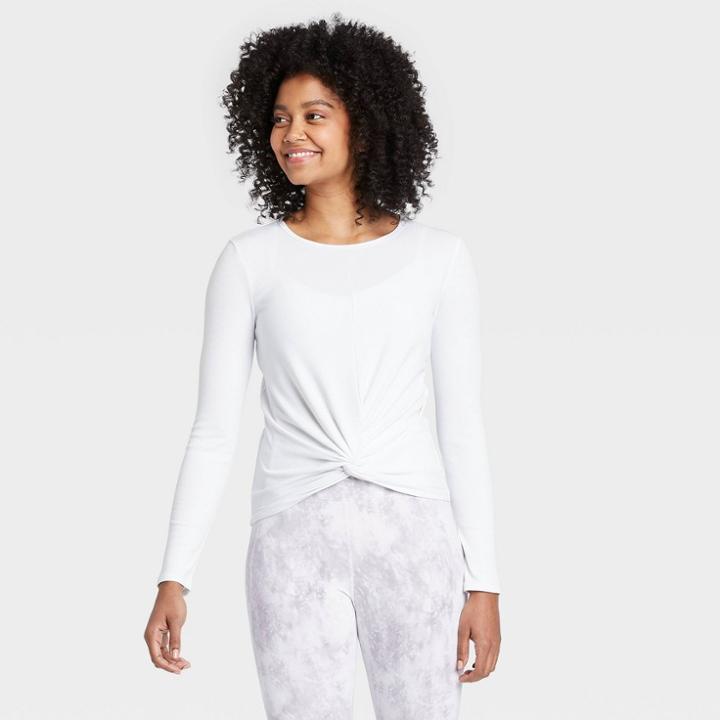 Women's Long Sleeve Twist-front T-shirt - All In Motion White