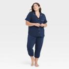 Women's Plus Size Beautifully Soft Notch Collar Cropped Pajama Set - Stars Above Navy