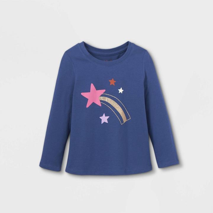 Toddler Girls' Sparkle Star Long Sleeve Graphic T-shirt - Cat & Jack Navy
