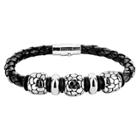Men's Crucible Braided Leather Bracelet With Stainless Steel Reptilian Beads - Black