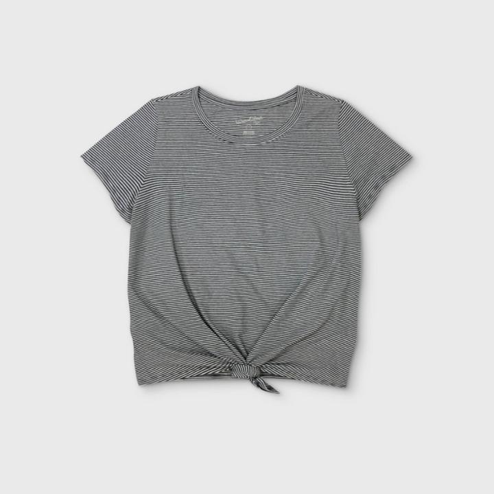 Women's Plus Size Striped Short Sleeve Knit Front T-shirt - Universal Thread Gray 1x, Women's,