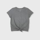 Women's Plus Size Striped Short Sleeve Knit Front T-shirt - Universal Thread Gray 1x, Women's,