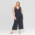 Women's Plus Size Polka Dot Sleeveless V-neck Knit Jumpsuit - Ava & Viv Navy (blue)