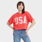 Grayson Threads Women's Usa Short Sleeve Cropped Graphic T-shirt - Red