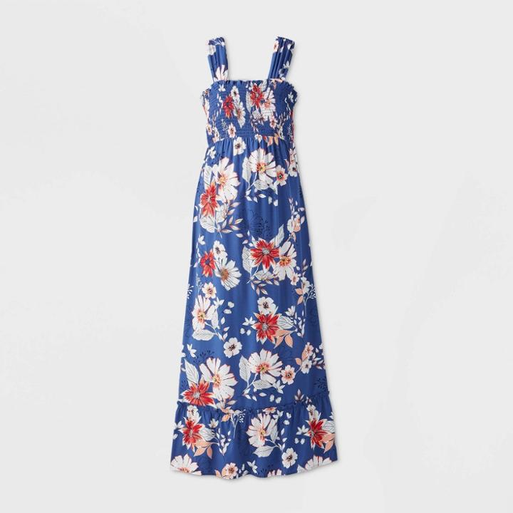 Maternity Floral Print Sleeveless Smocked Dress - Isabel Maternity By Ingrid & Isabel Navy Xs, Women's, Blue